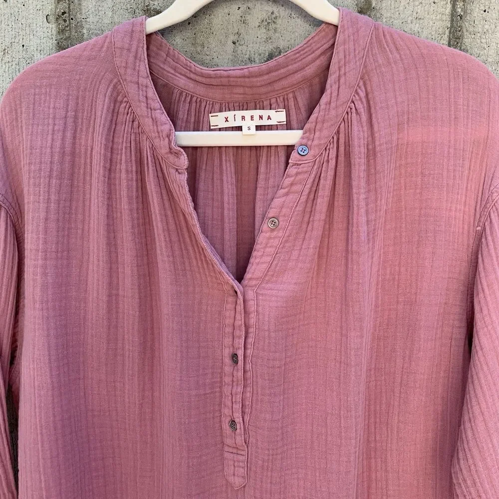 Xirena Cotton Gauze Pink Blouse Cottagecore Prairie Beachy Boho Quiet Luxury S